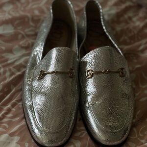 Sam Edelman Shimmering Silver Loafers with Gold Detail